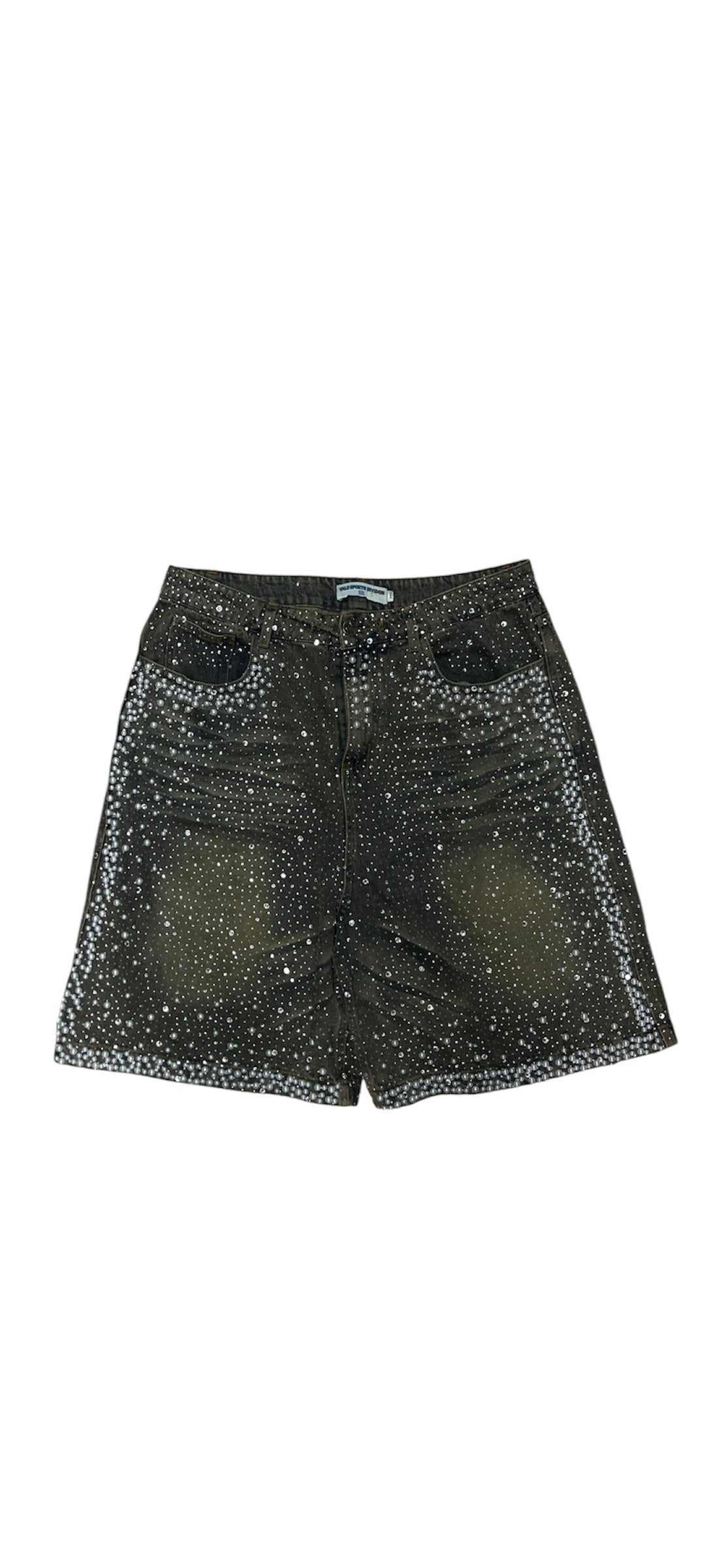 Pre-owned Vale Valley Dreams Rainstorm studded shorts in size 30 from The Valley Closet, featuring a stylish, edgy design.