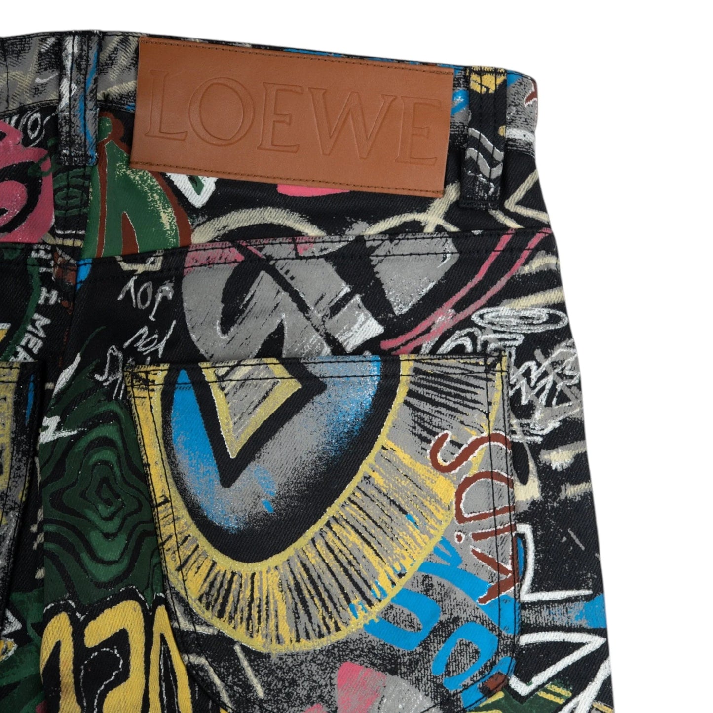 Loewe graffiti waxed jeans pre owned size 46 fits 30 waist