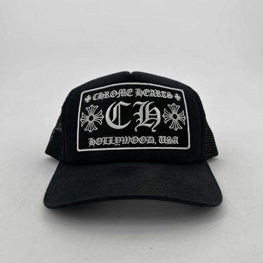 Chrome hearts pre owned trucker hat CH logo black 