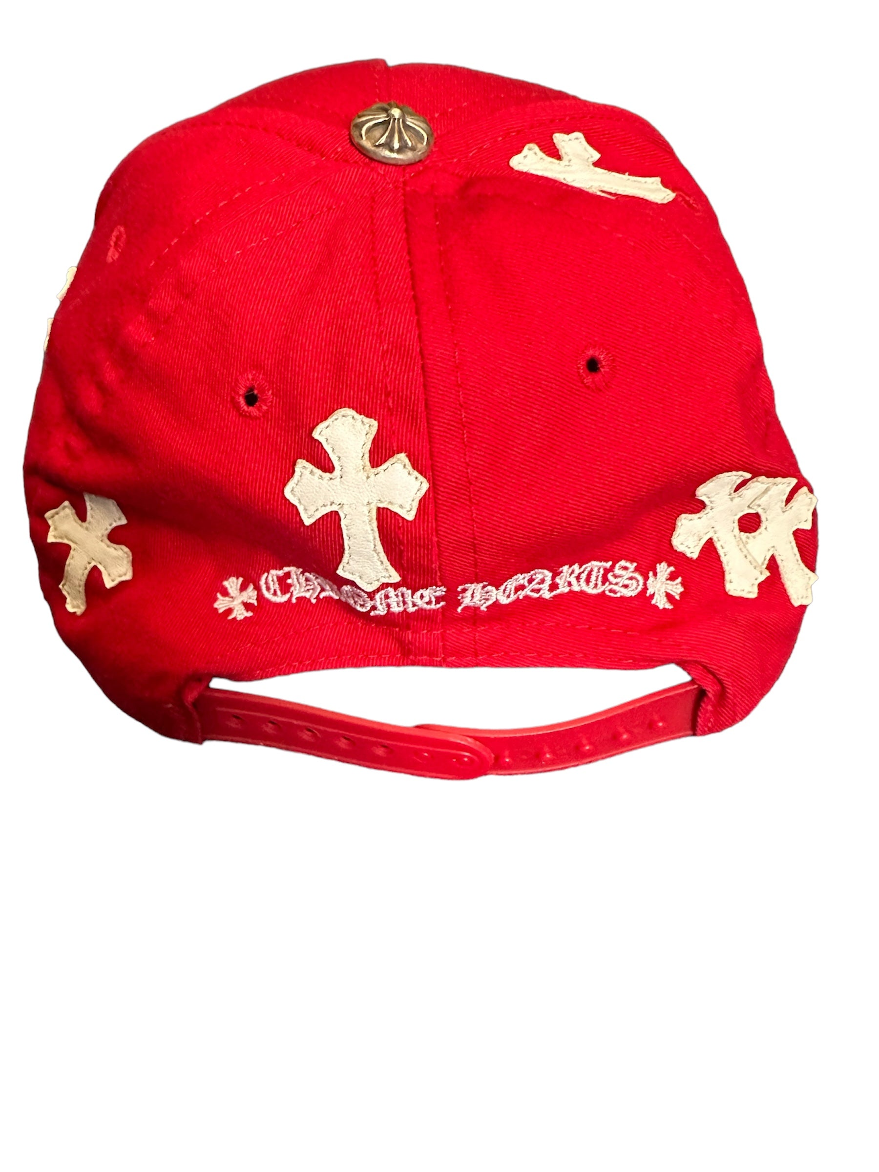 Chrome Hearts Leather Cross CH logo SnapBack Pre Owned Red - The Valley Closet