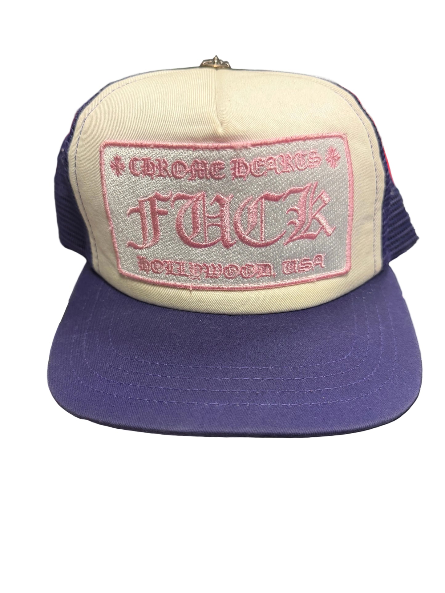 Chrome hearts Purple pink Fuck trucker hat Pre owned Rare