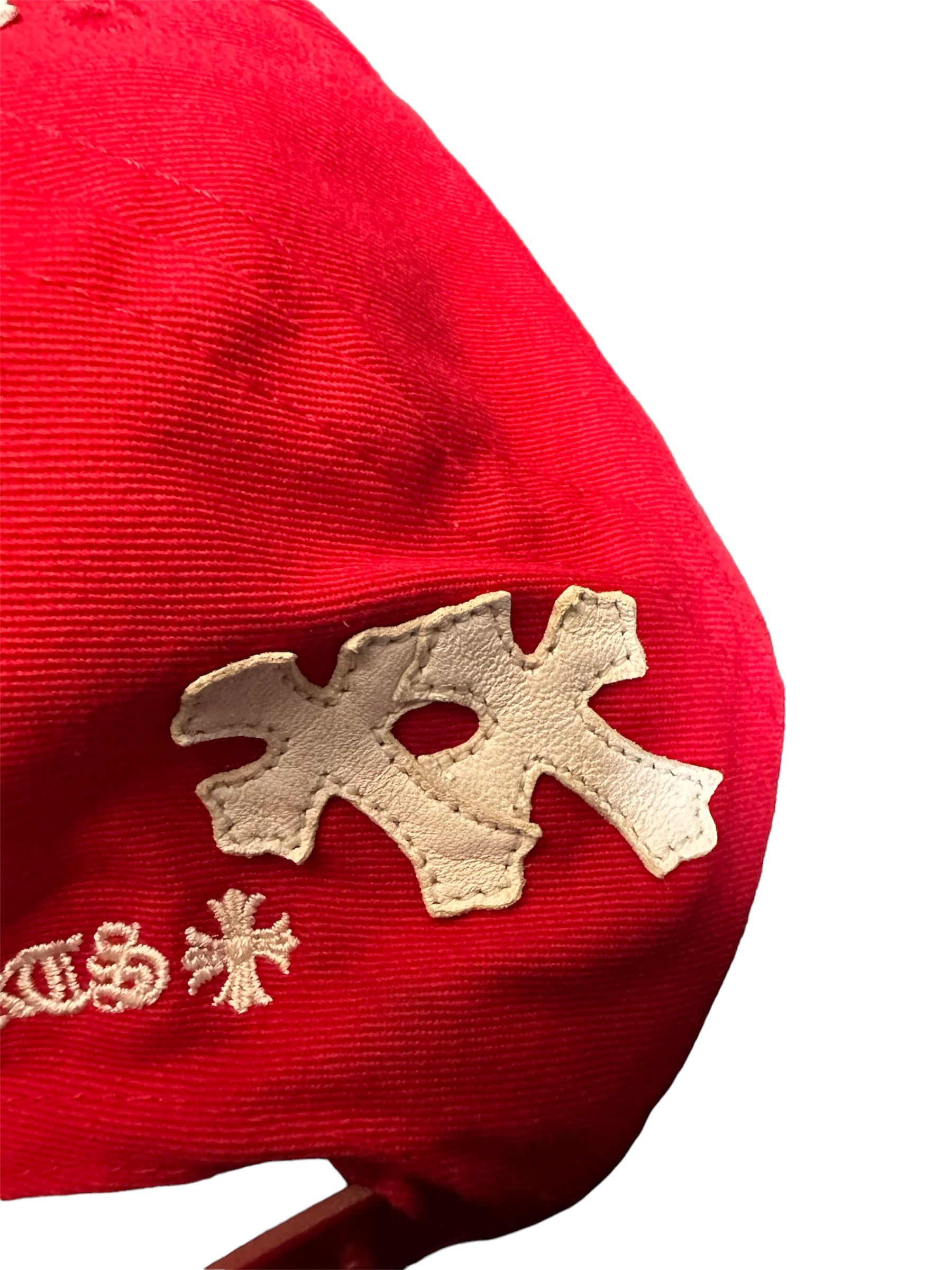 Chrome Hearts Leather Cross CH logo SnapBack Pre Owned Red - The Valley Closet
