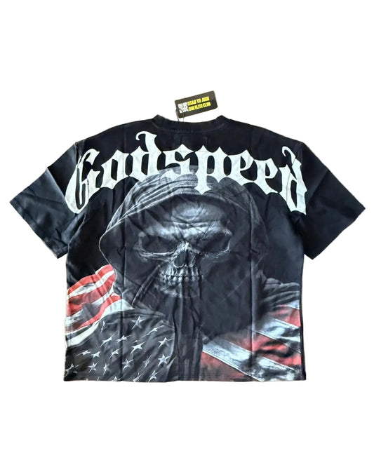 Godspeed LOTF T-shirt from The Valley Closet in size XS, featuring a black graphic design on soft cotton fabric.