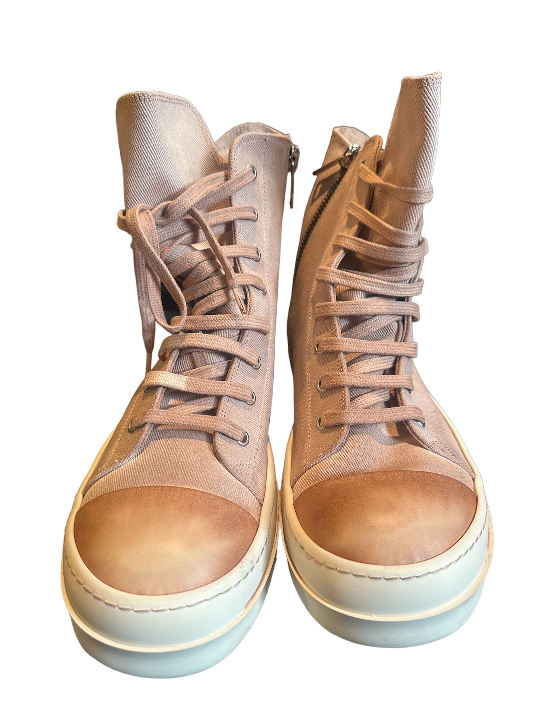 Rick Owens Ramones high pre owned size 10 light tan - The Valley Closet