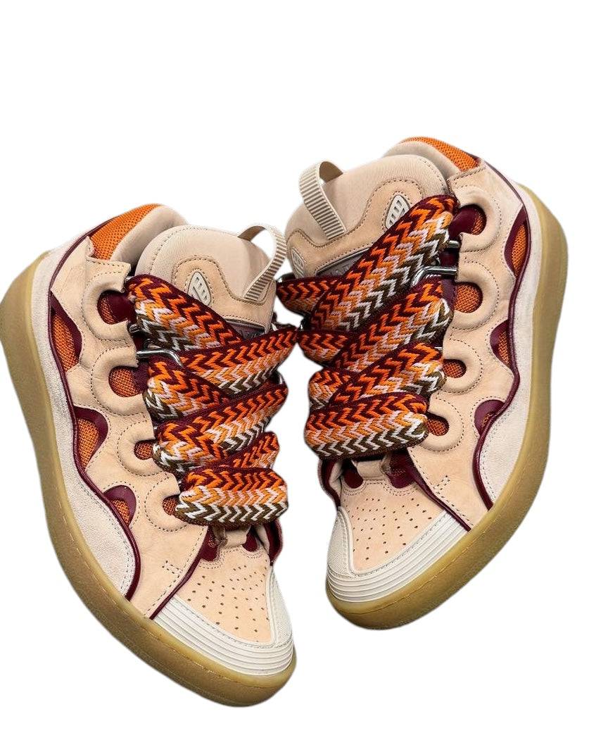 Lanvin Curb sneaker Peach and tan Pre owned 9.5 - The Valley Closet