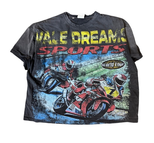 Pre-owned Vale Dreams Motor Croxxx in 2XL from The Valley Closet, showing the distressed black denim with motor design details.