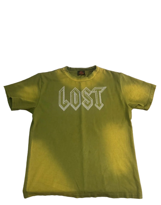 Pre-owned Lost Intricacy T-shirt by The Valley Closet, small size with washed fabric and rhinestone details.