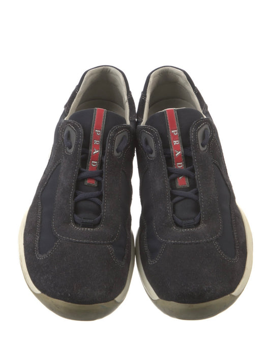 Prada Americas Cup Navy Suede Pre Owned Size 7 No box - The Valley Closet