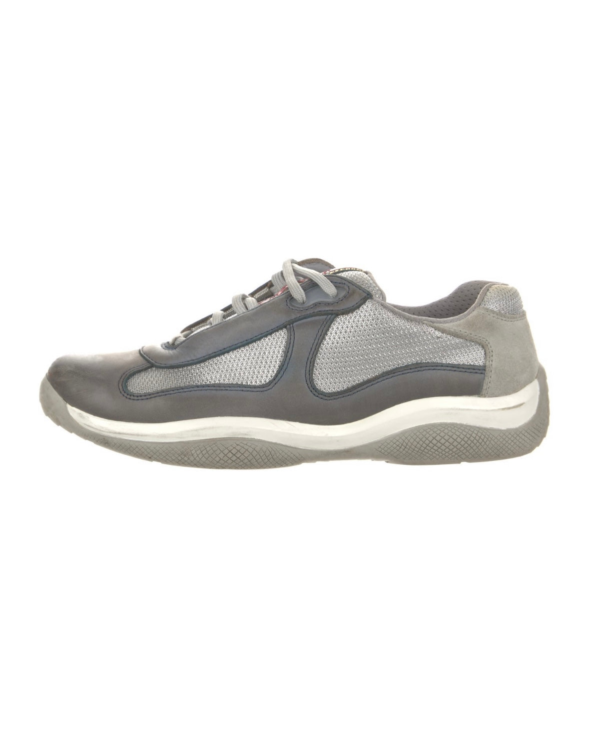 Prada Americas Cup Grey Leather Pre Owned Size 7 No box - The Valley Closet