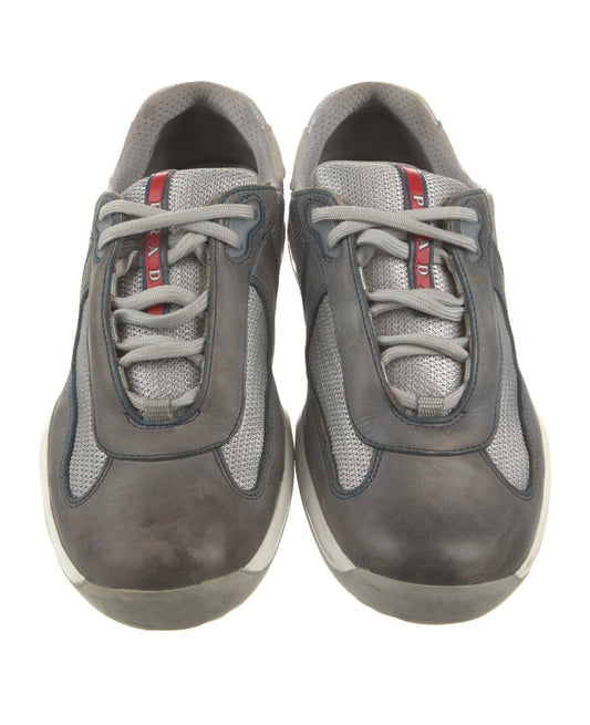 Prada Americas Cup Grey Leather Pre Owned Size 7 No box - The Valley Closet