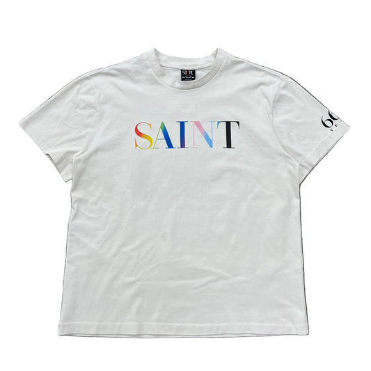 Pre-owned Saint Mxxxxxx Rainbow XL T-Shirt with colorful rainbow logo on the front, casual fit, from The Valley Closet.