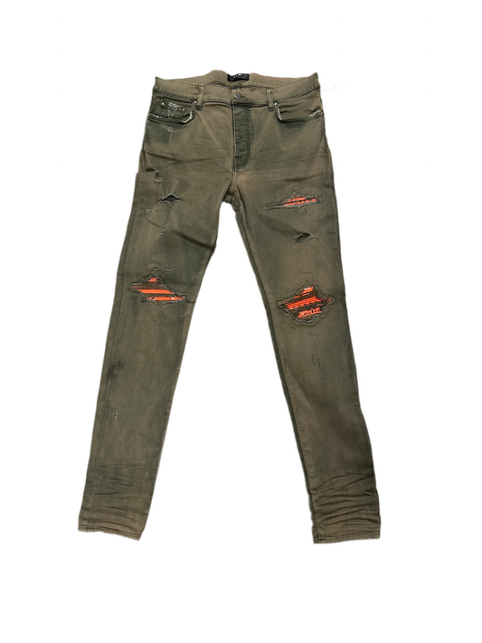 Amiri Mx1 olive With orange bandana New Size 38 Fits 36-38 - The Valley Closet