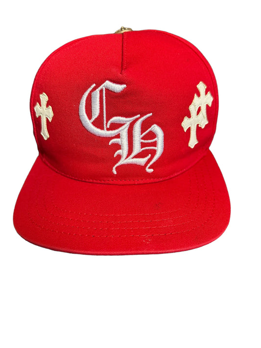 Chrome Hearts Leather Cross CH logo SnapBack Pre Owned Red - The Valley Closet