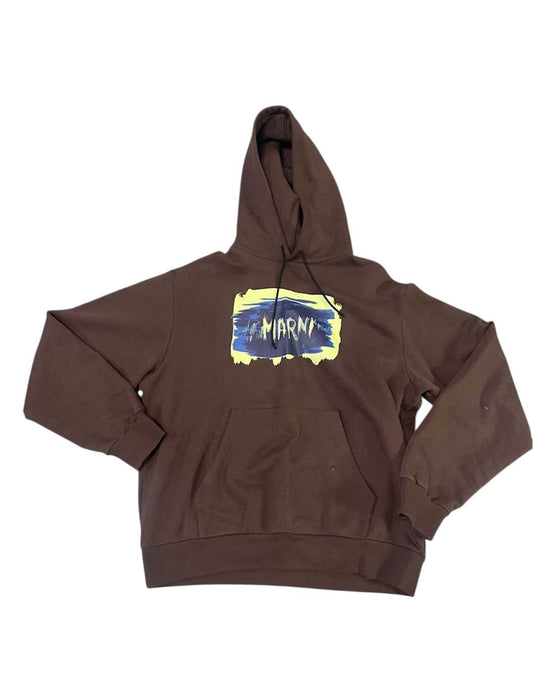 Pre-owned Marni Scribble Logo Hoodie in brown, large size, featuring the distinctive logo design and casual streetwear style.